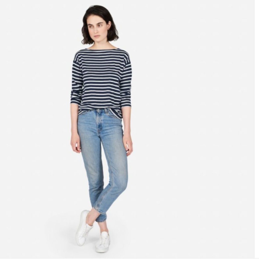 Everlane Gia Boatneck Striped Navy Shirt